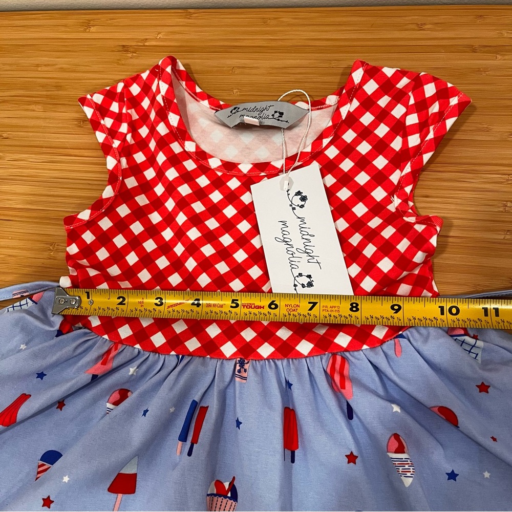 Midnight Magnolia 3T Dress Patriotic NEW July Red White Ice Cream Girls Twirl - Picture 4 of 8